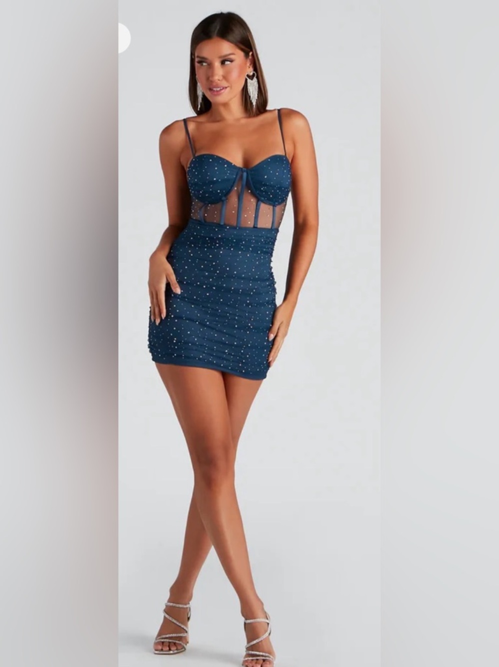 Windsor Indigo Mesh Rhinestone Bustier Dress - Picture 3 of 5
